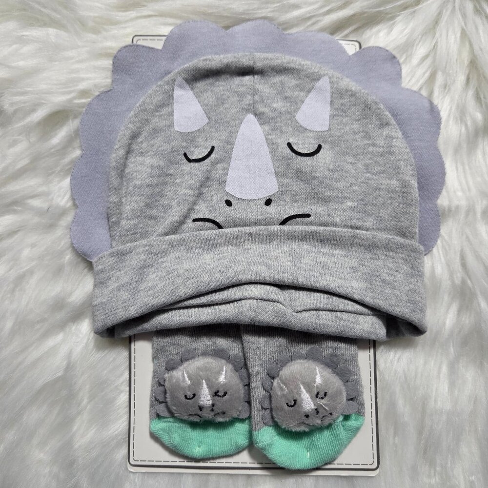 Baby Dino Themed Hat & Socks